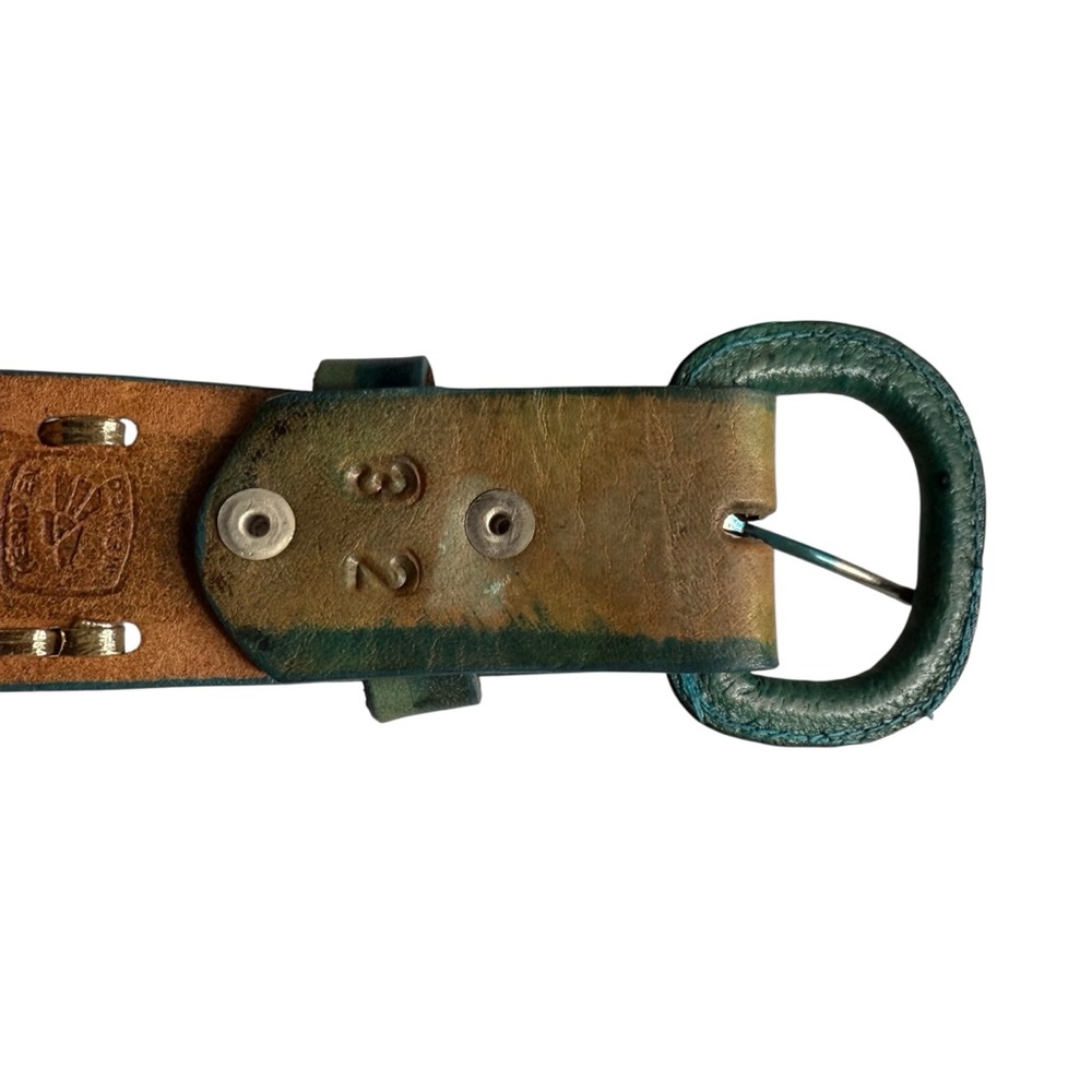 VTG Western Mallory Tooled Whip Stitched Belt Turquoise Green Brown 32, 38, 40 - Picture 8 of 15